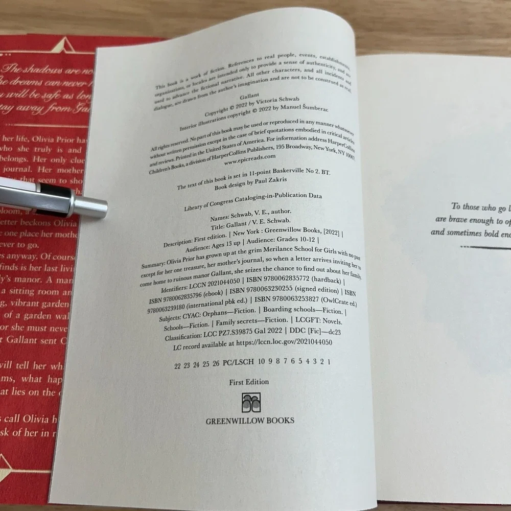 Gallant V.E. Schwab 2022 Hardcover First Edition 1st Printing YA Fantasy